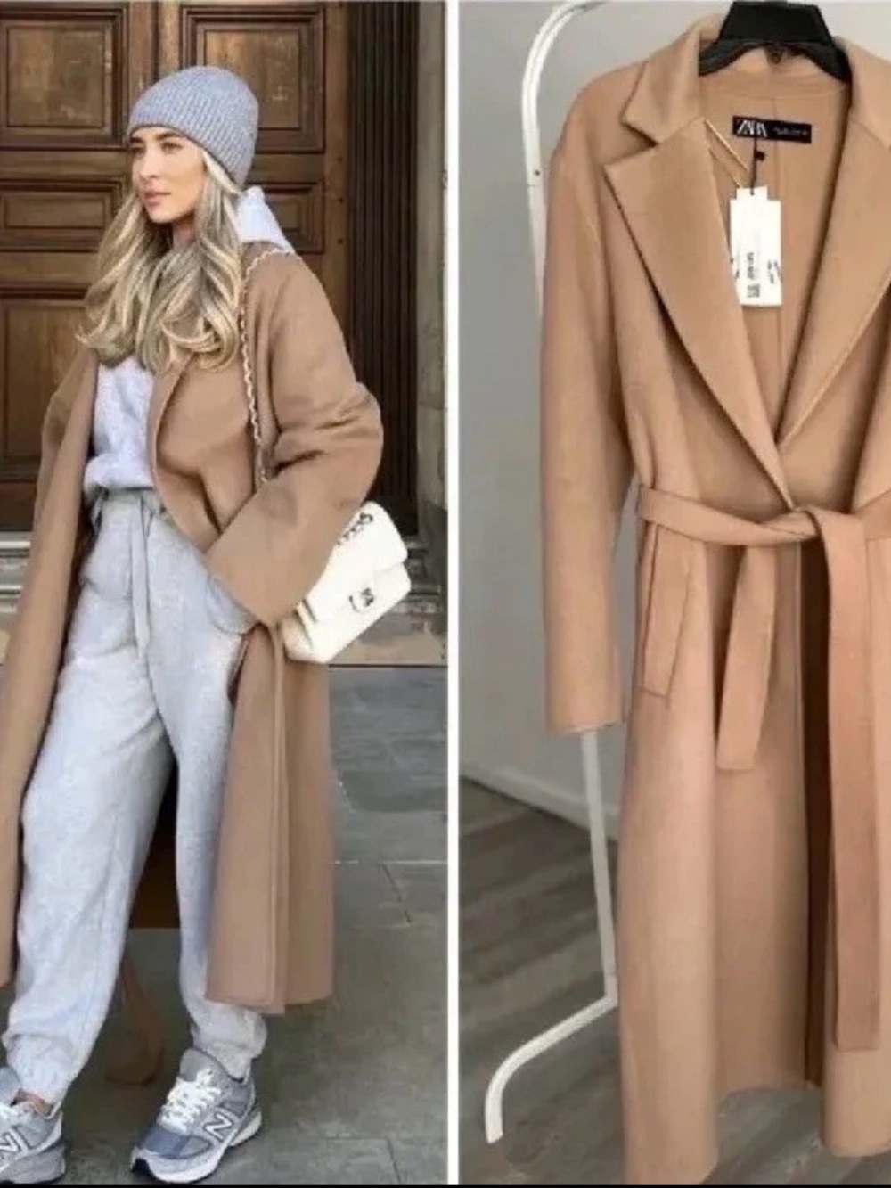 Zara Camel Long Belted Trench Coat